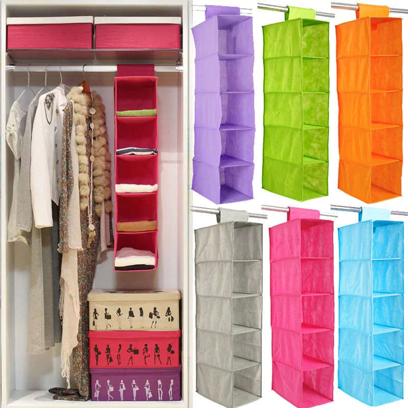 5 shelf Closet Hanging Closet Storage Organizer bag – Attari Gadgets