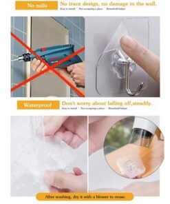 Self Adhesive Transparent Wall Hook pack of 12