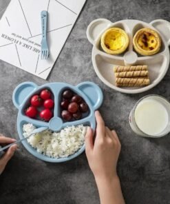 1 Set BPA Free Baby Feeding Tableware Bowl Spoon Fork Cartoon Bear Eating Dishes Anti-hot Training Plate