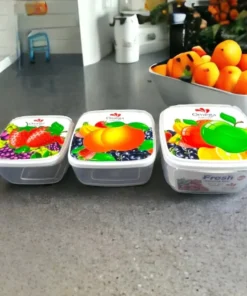 Set Of 3 Square Fruity Box, Fresh Keeping Jars