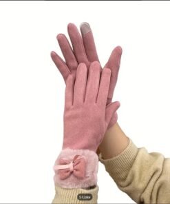 Women’s Bow Decor Plush Winter Gloves – Warm & Stylish Handwear