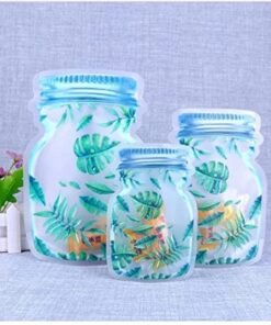 Jar-Shaped Storage Pouches – Leaf Design, Airtight & Reusable Food Storage Bags (3 pcs)