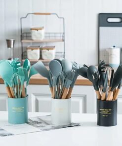 Silicone Cooking Spoon Set with Plastic Holder – 12 in 1 Kitchen Utensils Set
