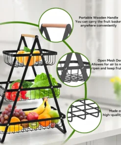 3-Layer Wooden Handle Fruit Basket – Elegant Storage for Fruits & More