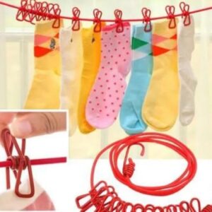 Clothes Hanging Rope with 12 Clips | Portable Laundry Drying Line for Travel & Home