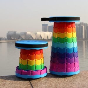 Folding Stool – Modern Rainbow Plastic Seat, Portable & Durable