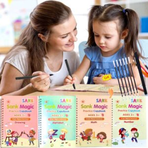 Sank Magic Practice Copybook Set – 4 Reusable Handwriting Books with Pen & Refills