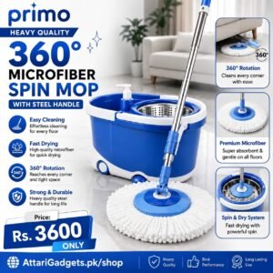 Primo Heavy Quality 360° Microfiber Spin Mop with Steel Handle
