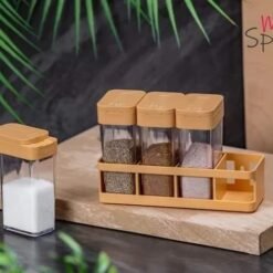 4 in 1 Mini Crystal Spice Jars with Stand – Kitchen Storage Set