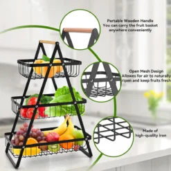 3-Layer Wooden Handle Fruit Basket – Elegant Storage for Fruits & More