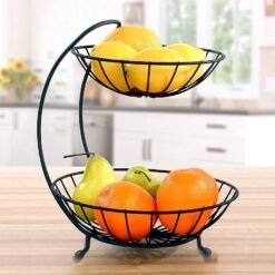 Steel 2-Tier Fruit & Vegetable Basket – Elegant Dining Table Organizer