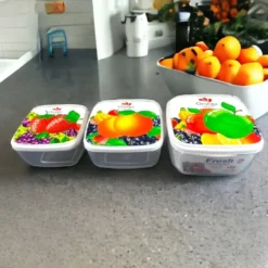 Set Of 3 Square Fruity Box, Fresh Keeping Jars