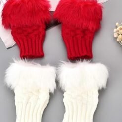 Women Knitted Faux Fur Gloves