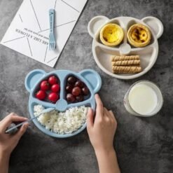 1 Set BPA Free Baby Feeding Tableware Bowl Spoon Fork Cartoon Bear Eating Dishes Anti-hot Training Plate