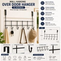 🚪 Metal Door Hanger 6 Hooks – Heavy Duty Door Organizer
