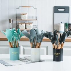 Silicone Cooking Spoon Set with Plastic Holder – 12 in 1 Kitchen Utensils Set