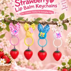 🍓 Strawberry Lip Balm Keychain – Pack of 4